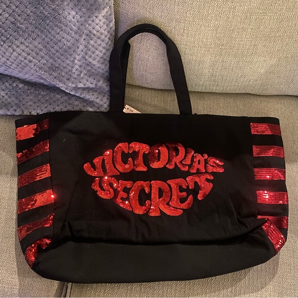 Vintage Victoria’s Secret Sequin black/red big lips spell out Tote Bag - Picture 1 of 4
